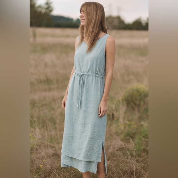 Dresses & Skirts - 🪺Light Blue Linen Double-Layer Midi Dress